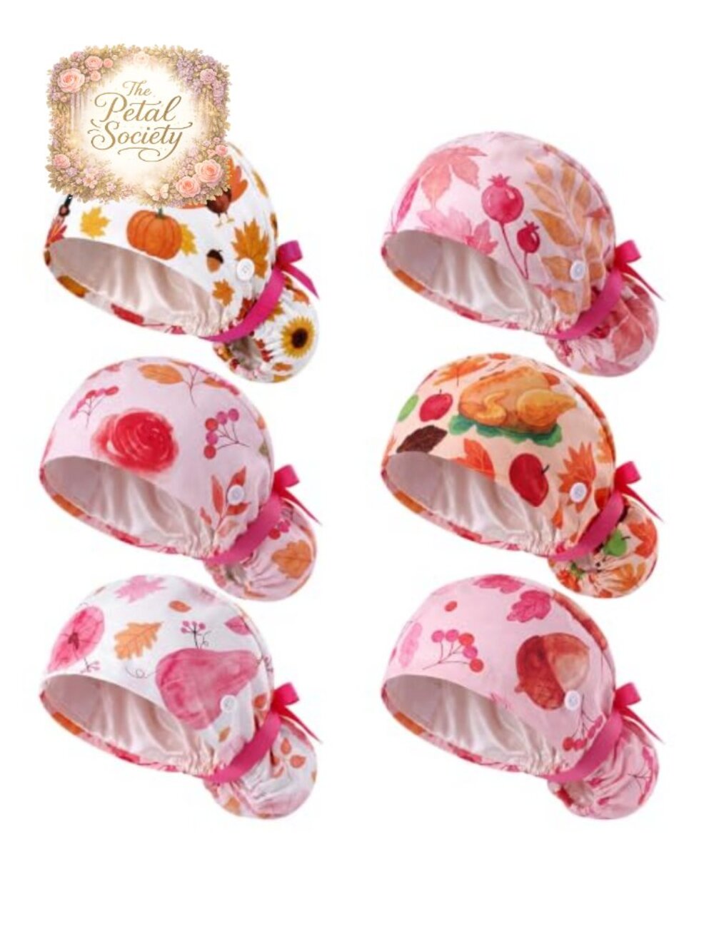 6 Pack Scrub Cap Women Ponytail Satin Lined Adjustable Tie Back Medical Nurse
